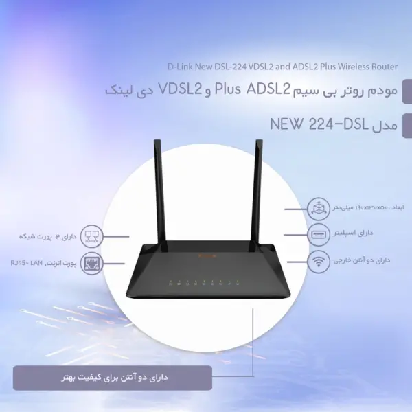 مودم روتر ADSL2 Plus & VDSL بی سیم دی لینک مدل DSL-224